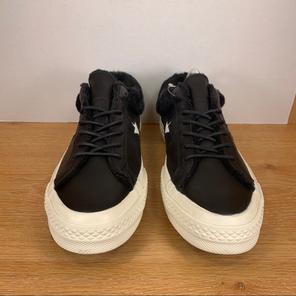 Converse One Star Ox Leather Faux Fur Trim Women Sneaker - Picture 2 of 7
